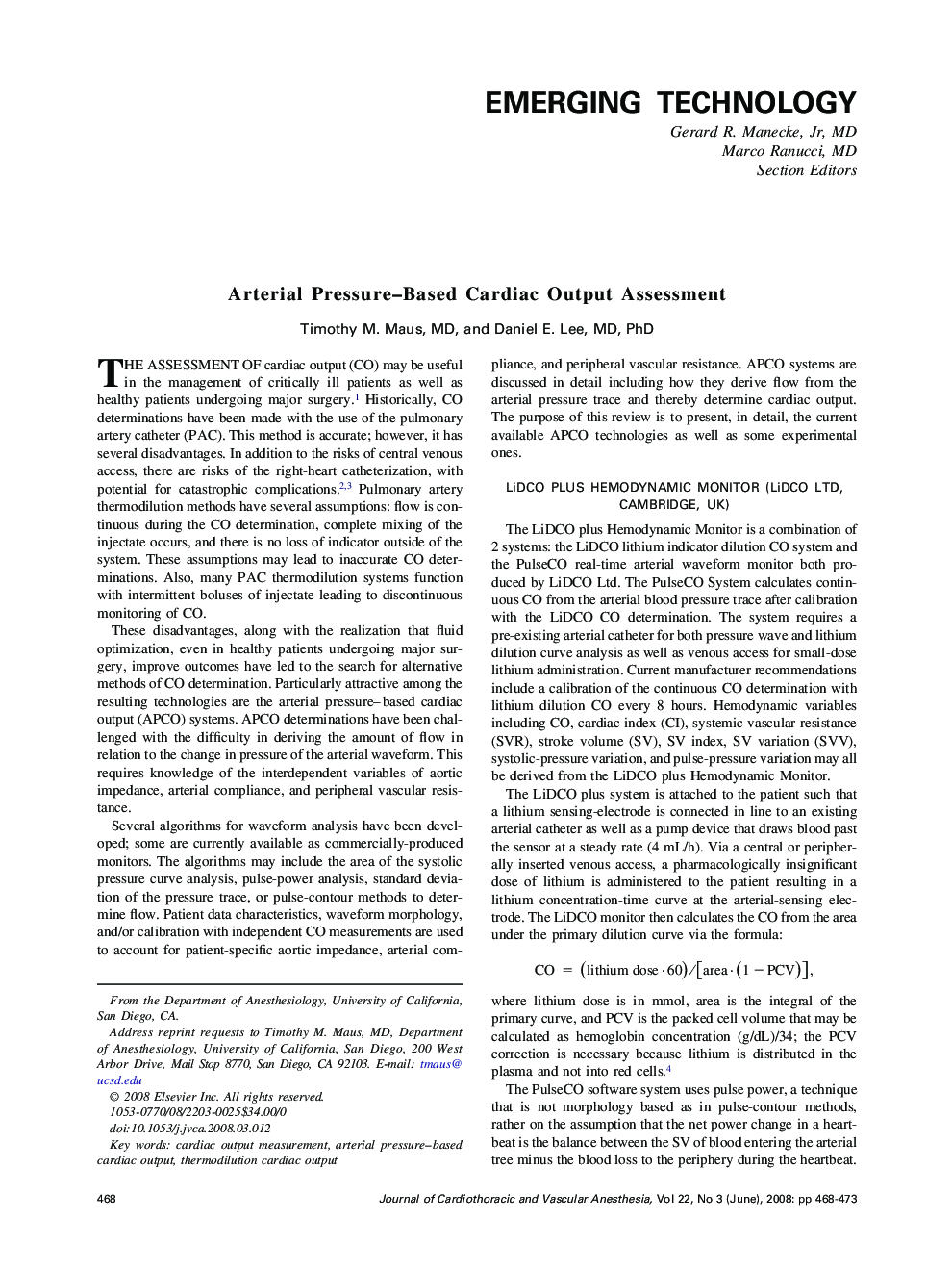 Arterial Pressure-Based Cardiac Output Assessment