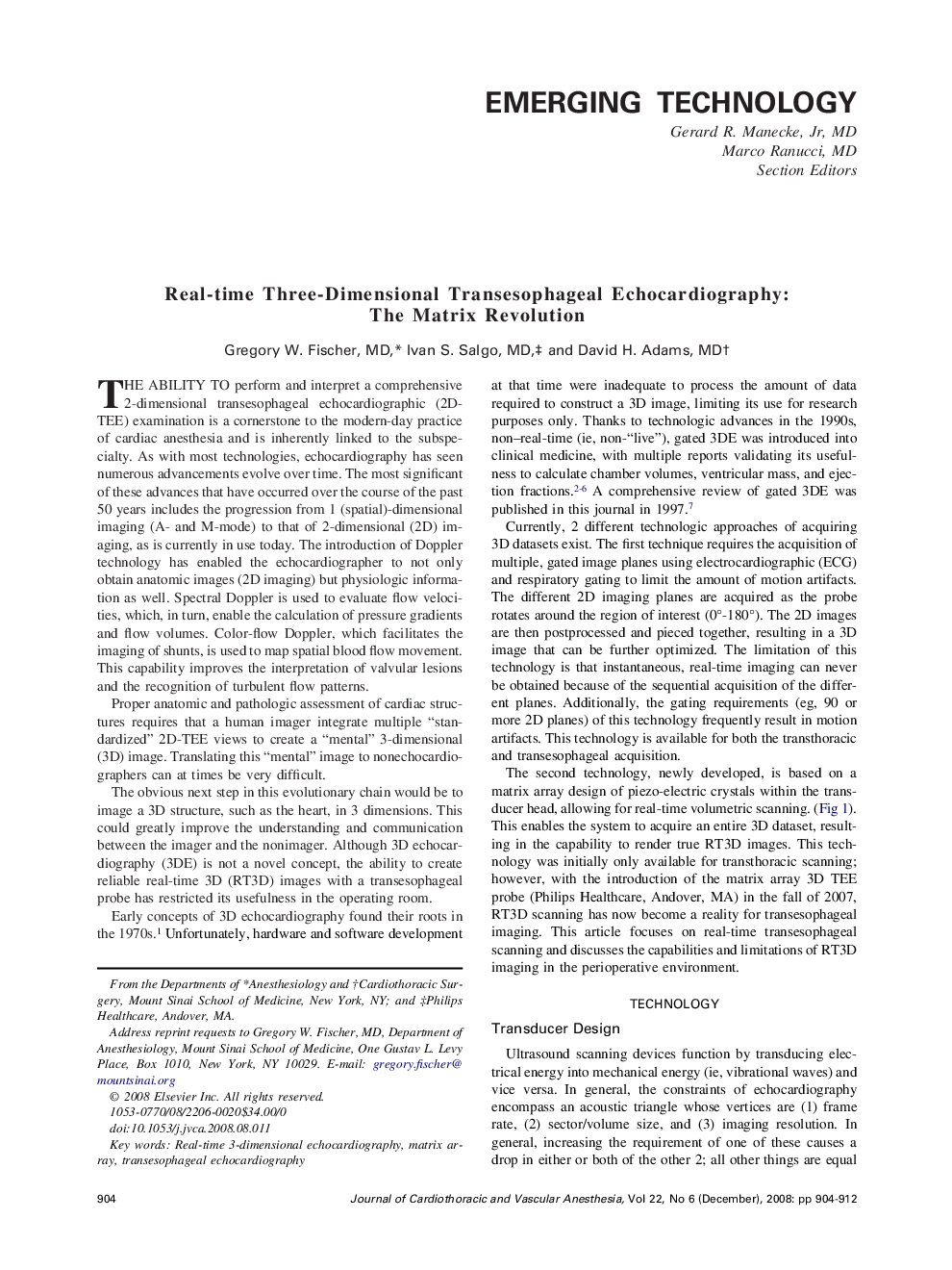 Real-time Three-Dimensional Transesophageal Echocardiography: The Matrix Revolution