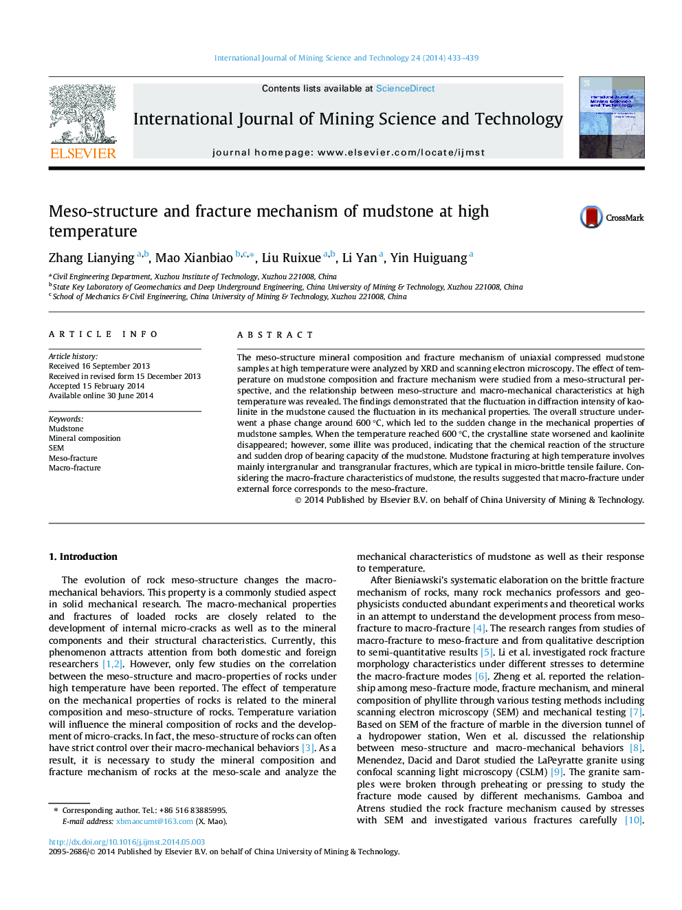 Meso-structure and fracture mechanism of mudstone at high temperature