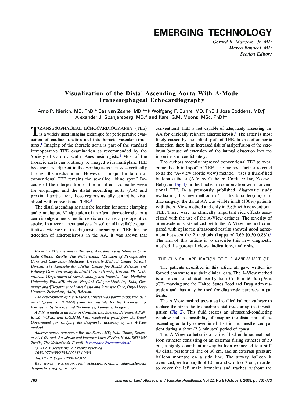 Visualization of the Distal Ascending Aorta With A-Mode Transesophageal Echocardiography