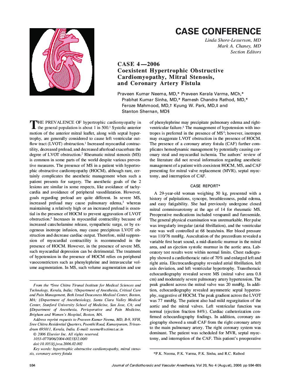 Case 4-2006 Coexistent Hypertrophic Obstructive Cardiomyopathy, Mitral Stenosis, and Coronary Artery Fistula