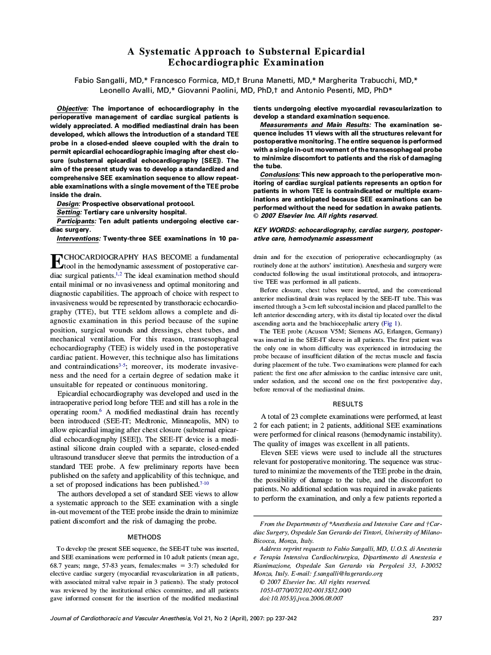 A Systematic Approach to Substernal Epicardial Echocardiographic Examination