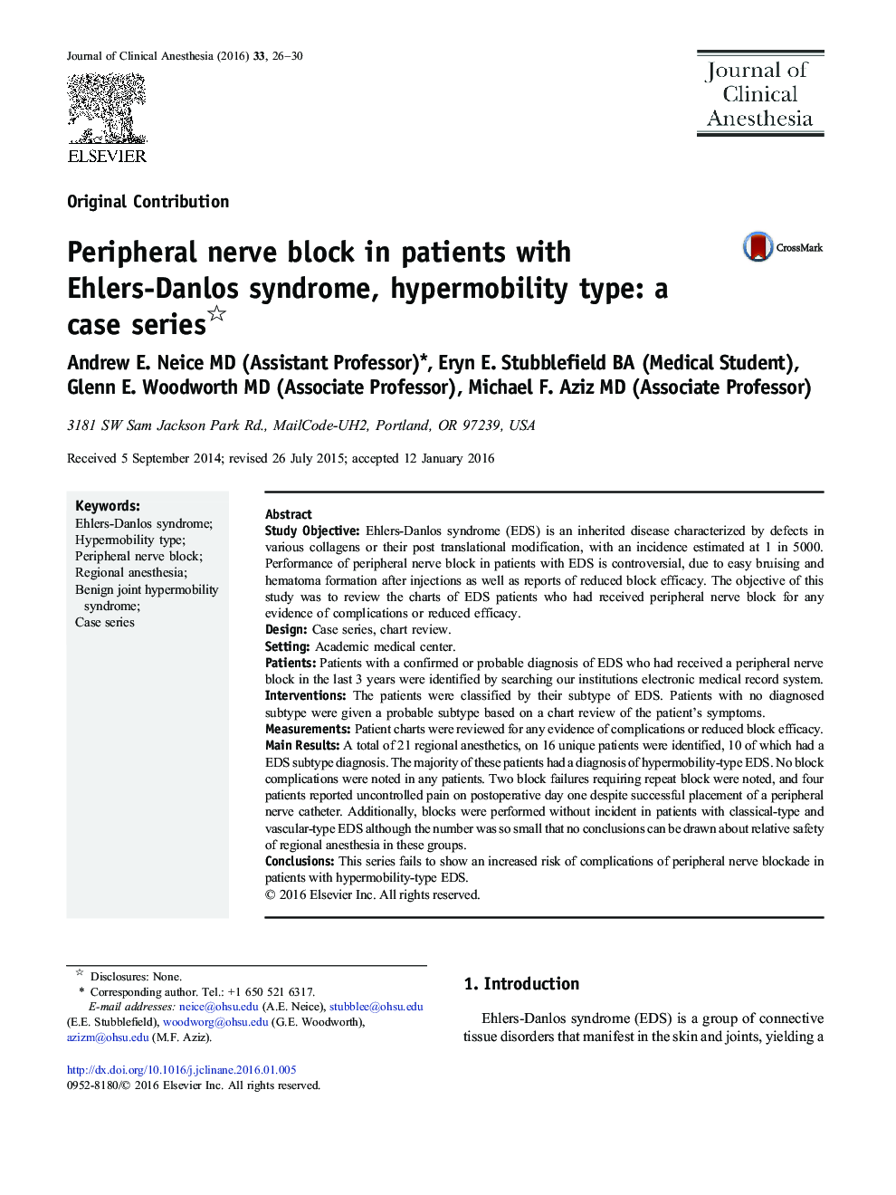 Peripheral nerve block in patients with Ehlers-Danlos syndrome, hypermobility type: a case series 