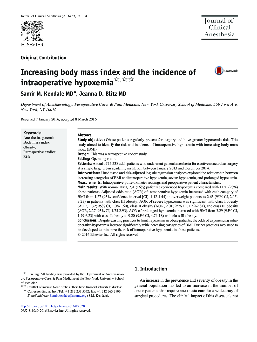 Increasing body mass index and the incidence of intraoperative hypoxemia 