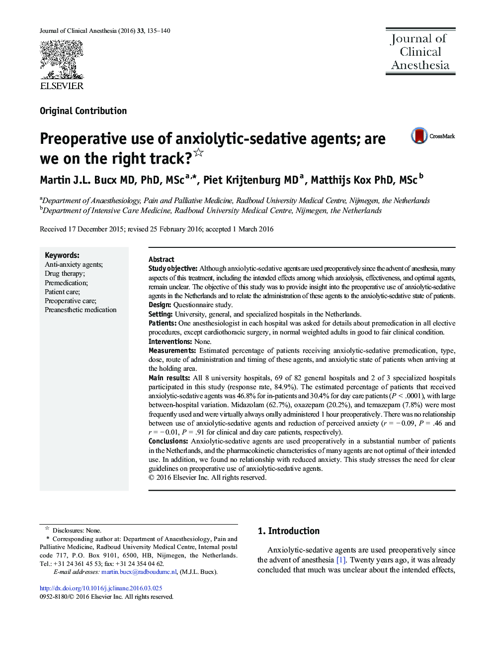Preoperative use of anxiolytic-sedative agents; are we on the right track? 