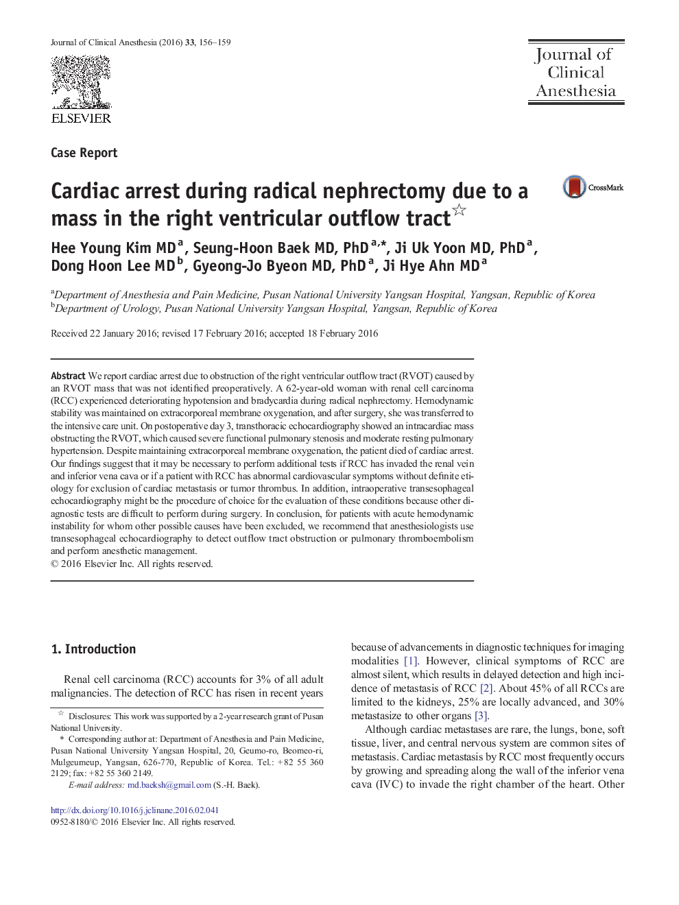 Cardiac arrest during radical nephrectomy due to a mass in the right ventricular outflow tract