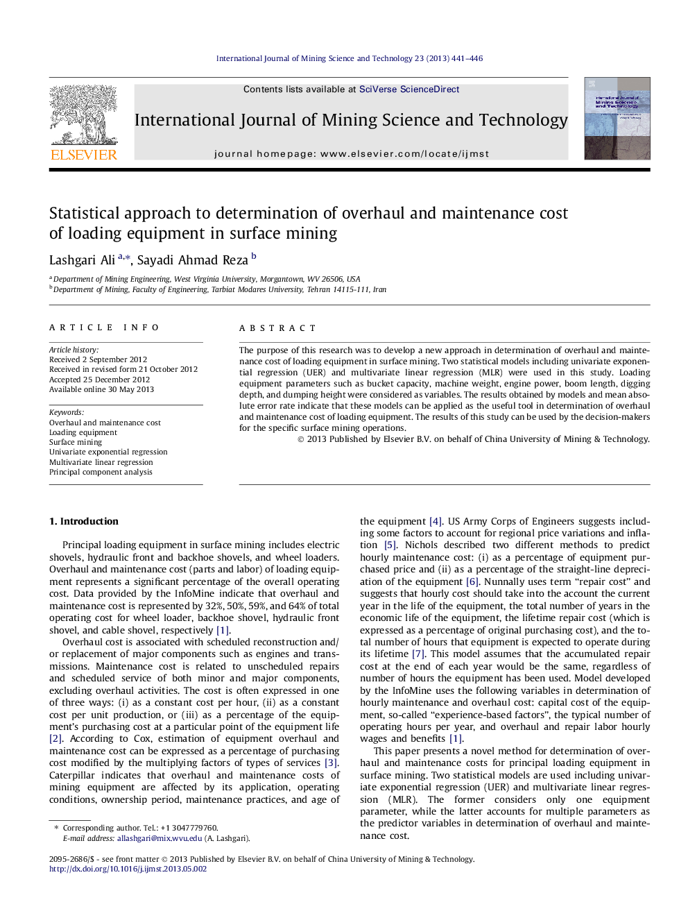 Statistical approach to determination of overhaul and maintenance cost of loading equipment in surface mining