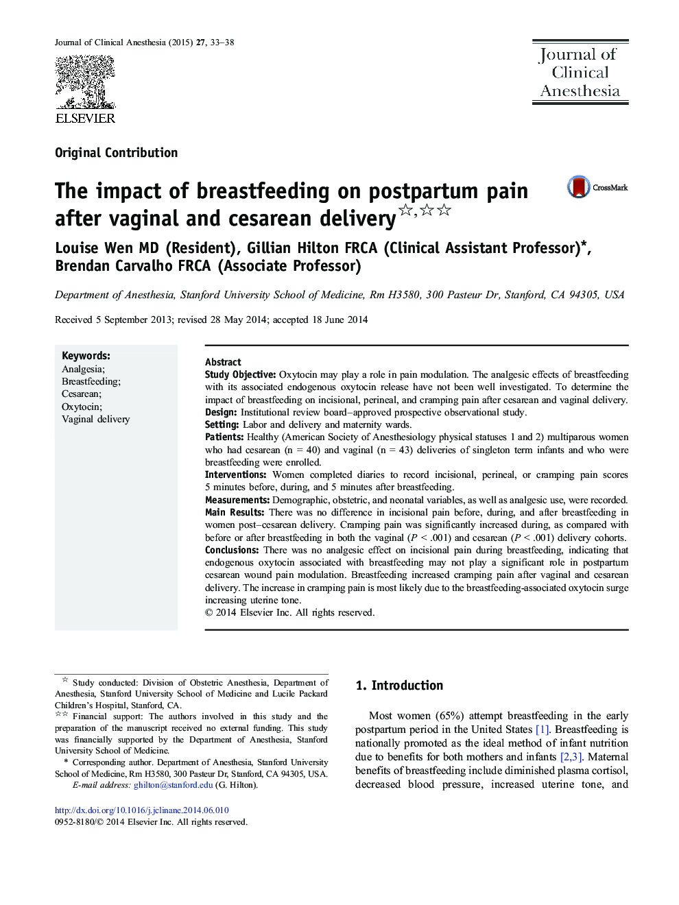 The impact of breastfeeding on postpartum pain after vaginal and cesarean delivery 