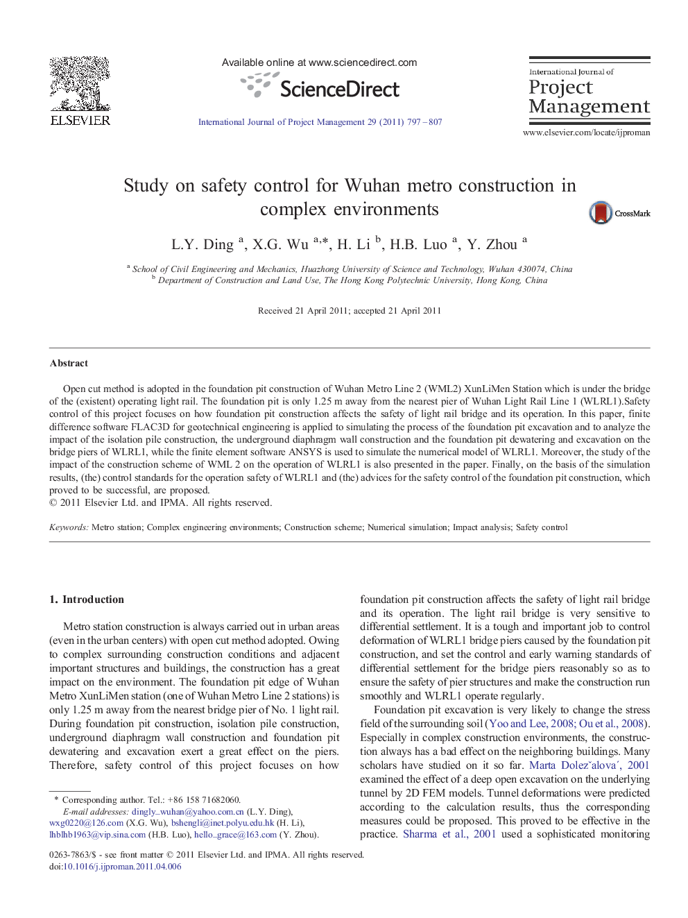 Study on safety control for Wuhan metro construction in complex environments