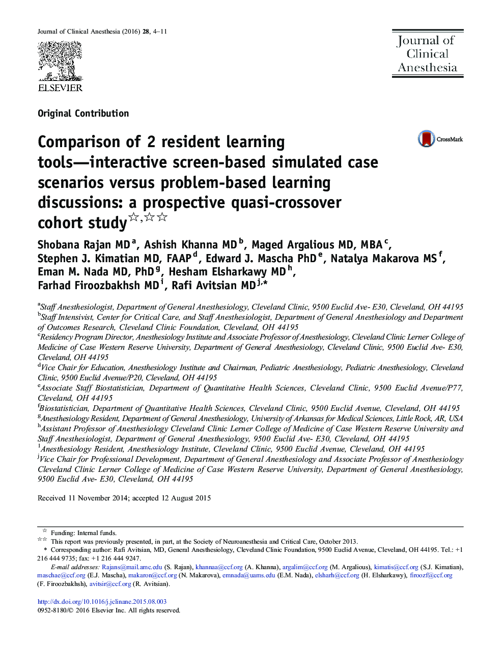 Comparison of 2 resident learning tools—interactive screen-based simulated case scenarios versus problem-based learning discussions: a prospective quasi-crossover cohort study 