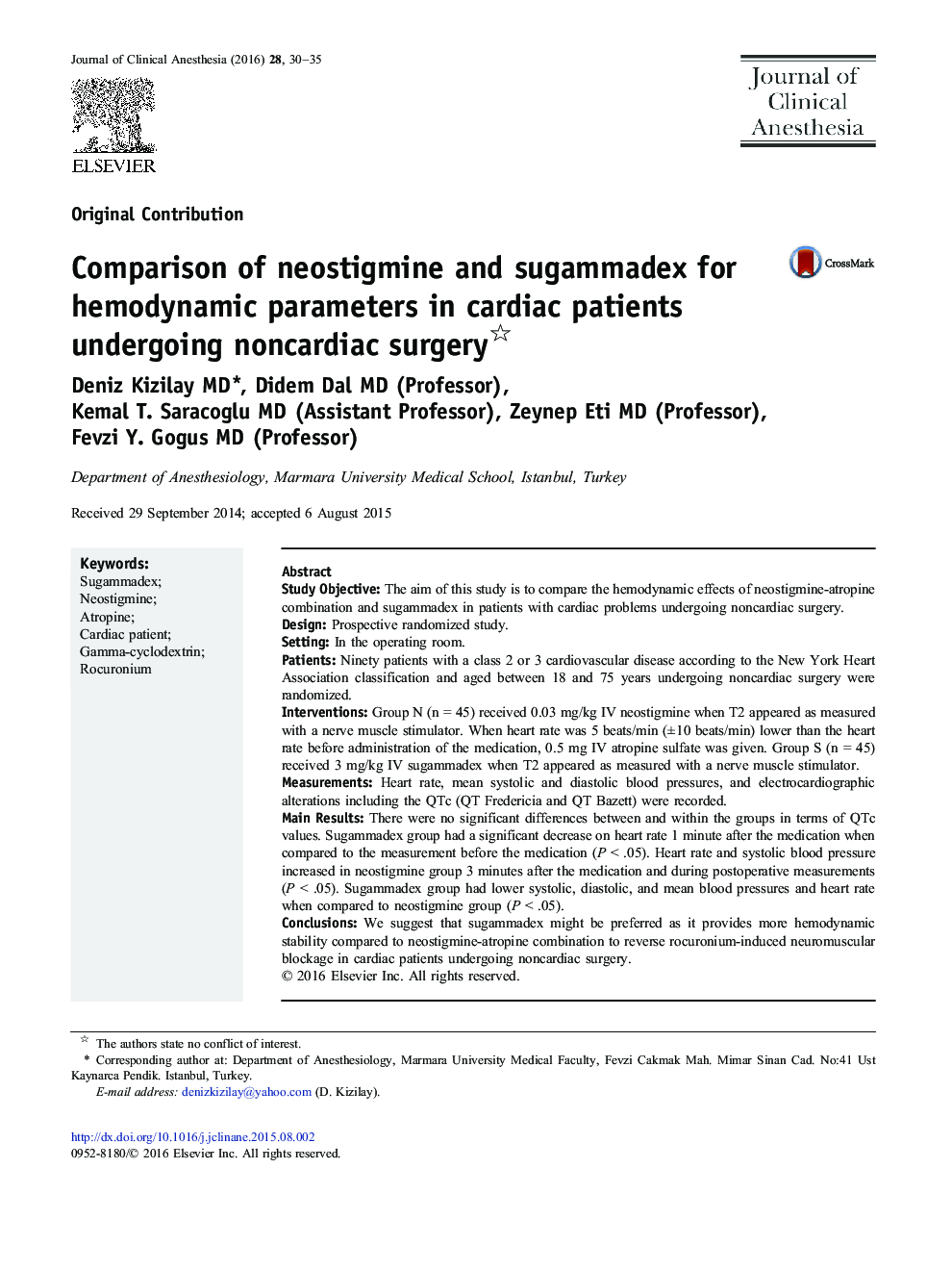 Comparison of neostigmine and sugammadex for hemodynamic parameters in cardiac patients undergoing noncardiac surgery 