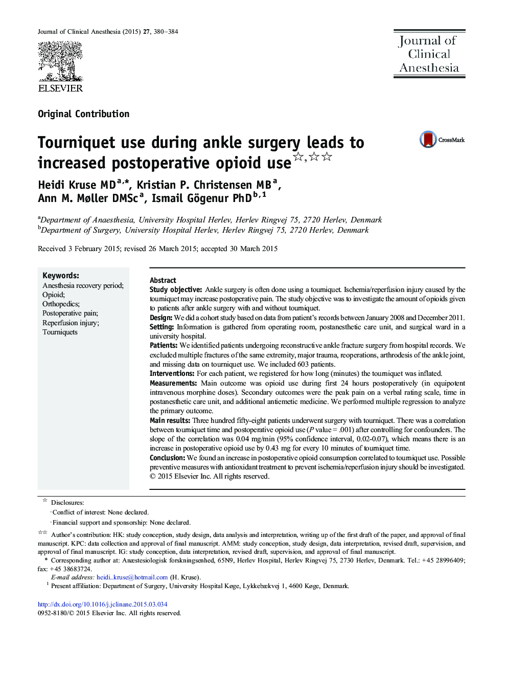 Tourniquet use during ankle surgery leads to increased postoperative opioid use