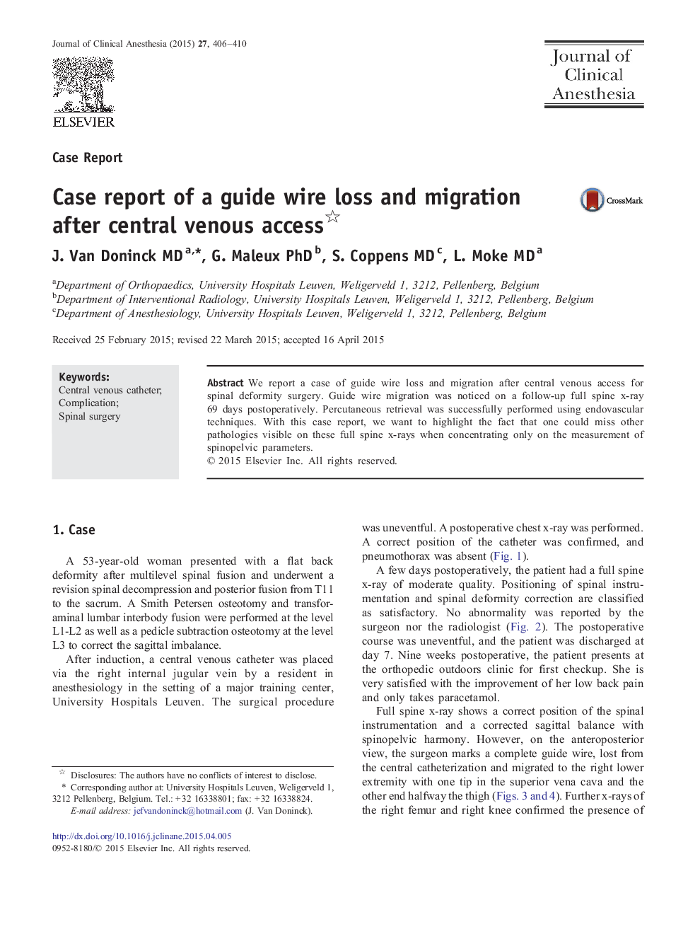 Case report of a guide wire loss and migration after central venous access 