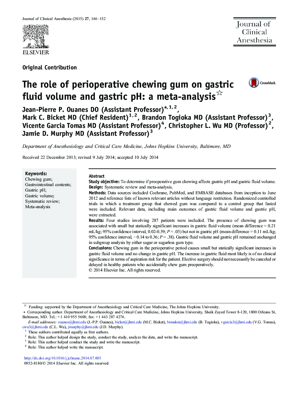 The role of perioperative chewing gum on gastric fluid volume and gastric pH: a meta-analysis 