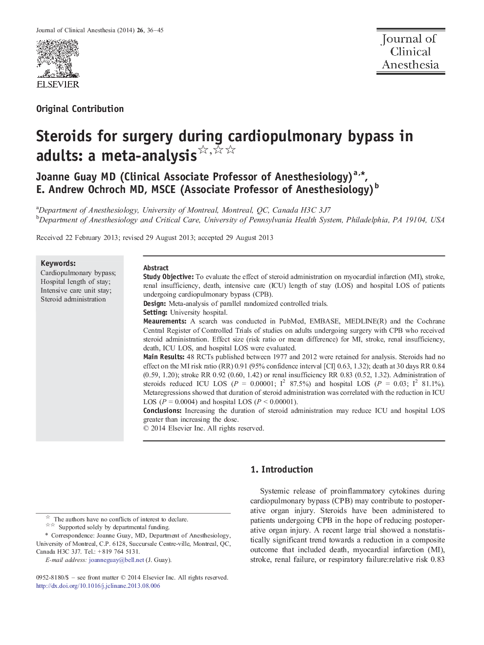 Steroids for surgery during cardiopulmonary bypass in adults: a meta-analysis 