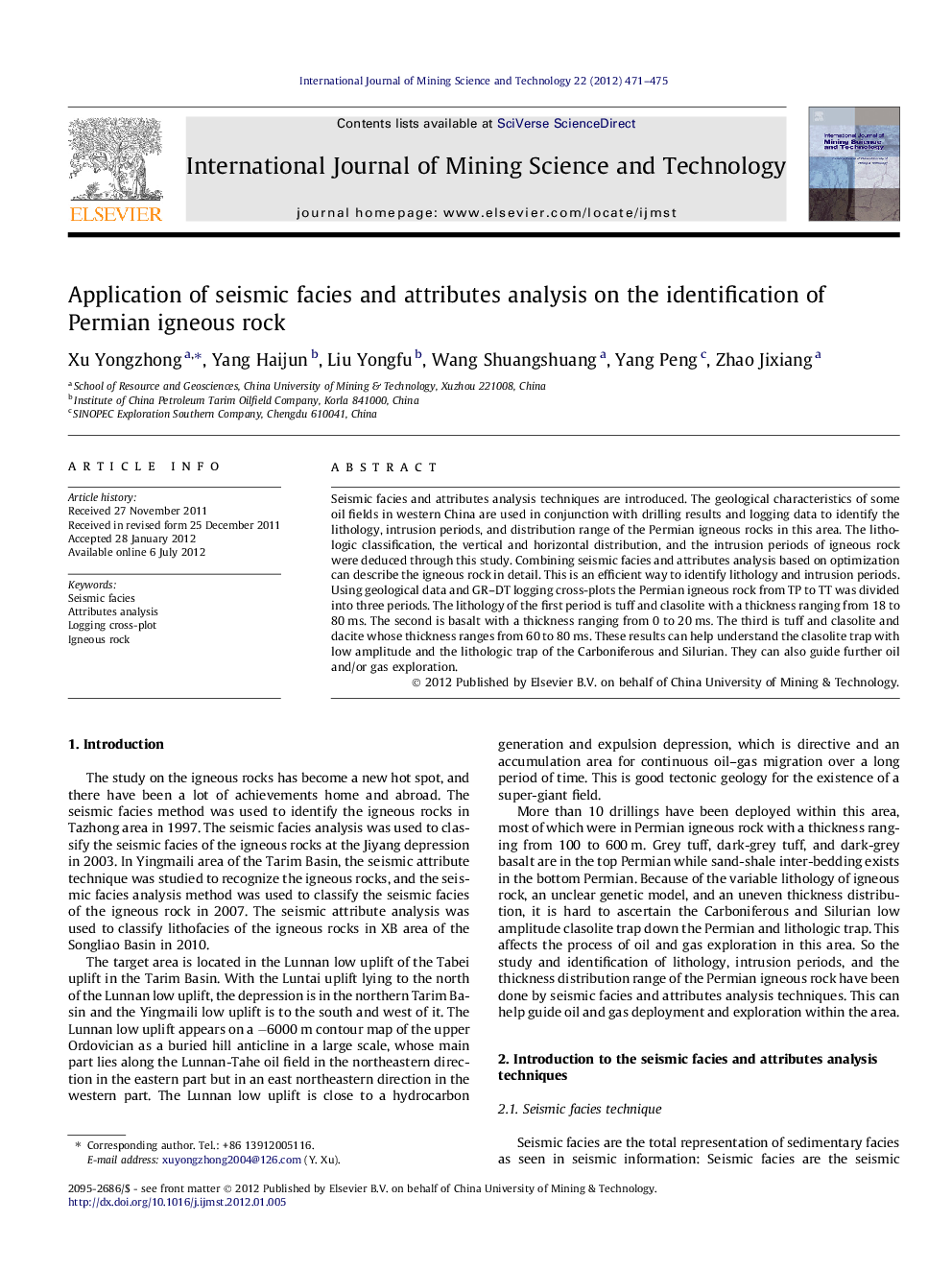 Application of seismic facies and attributes analysis on the identification of Permian igneous rock