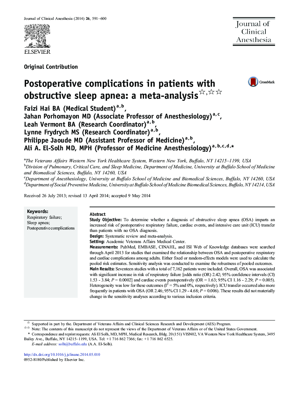 Postoperative complications in patients with obstructive sleep apnea: a meta-analysis 