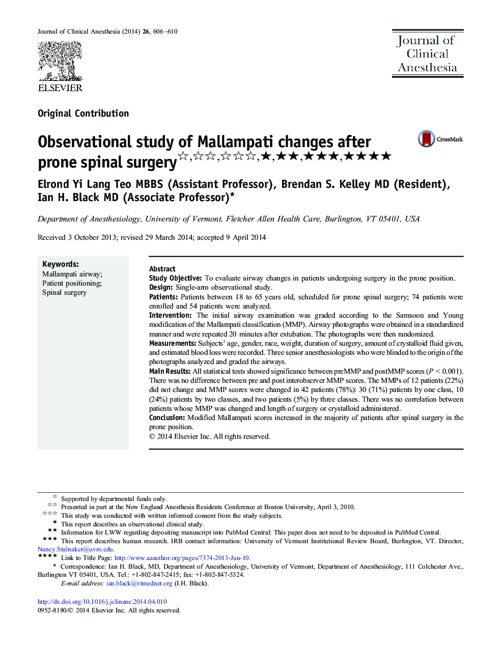 Observational study of Mallampati changes after prone spinal surgery ★★★★★★★★★★