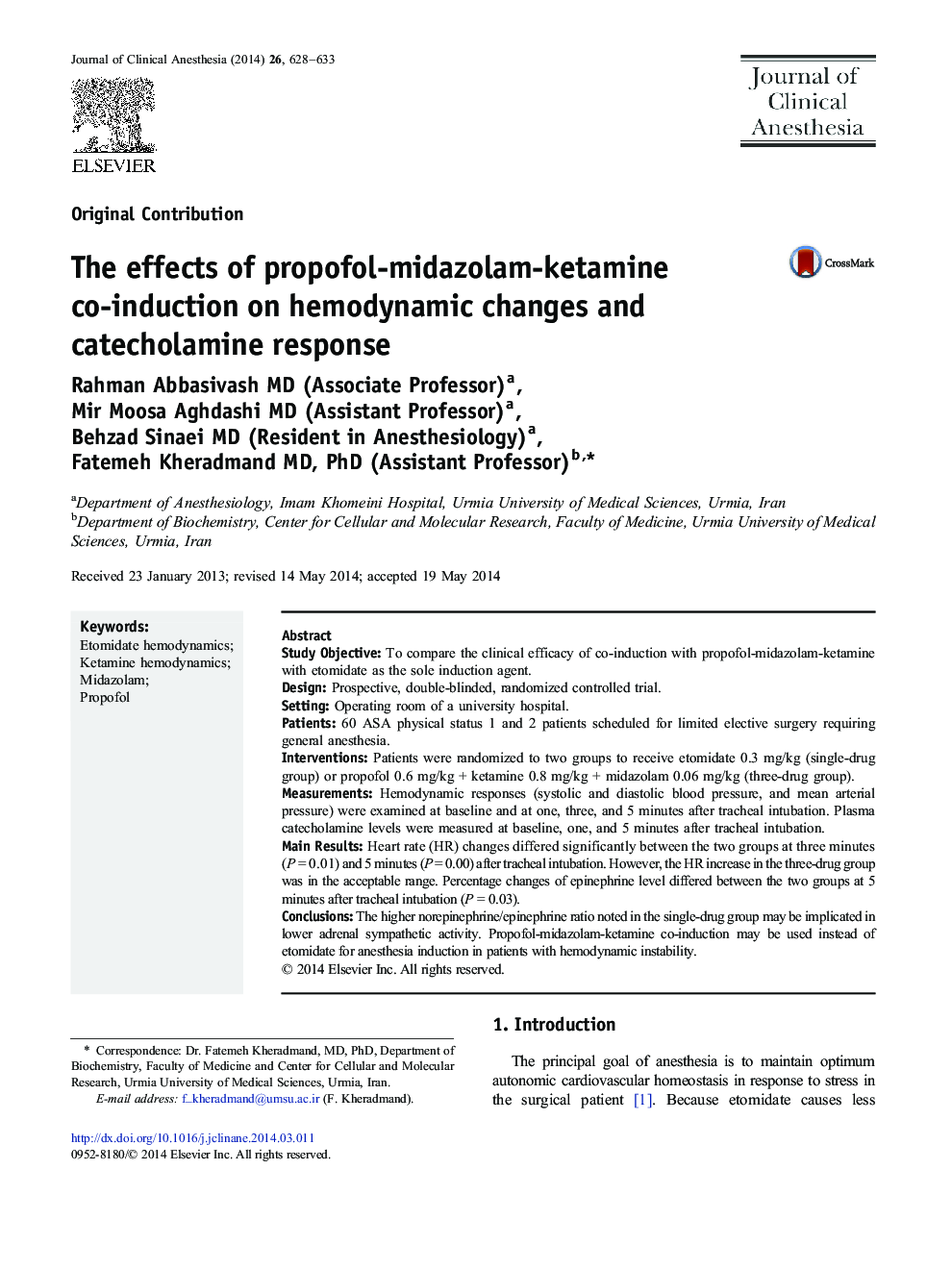 The effects of propofol-midazolam-ketamine co-induction on hemodynamic changes and catecholamine response