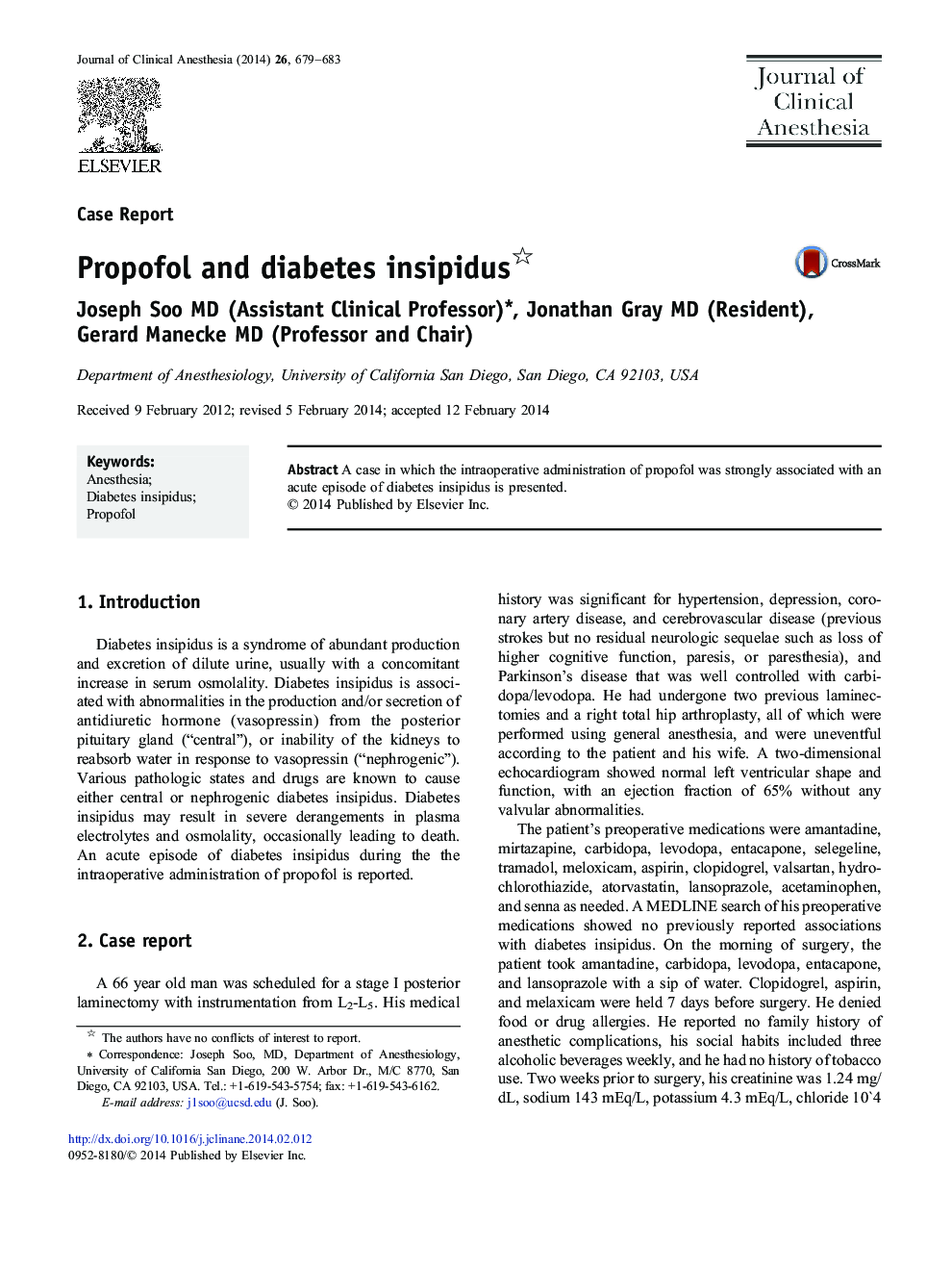 Propofol and diabetes insipidus 