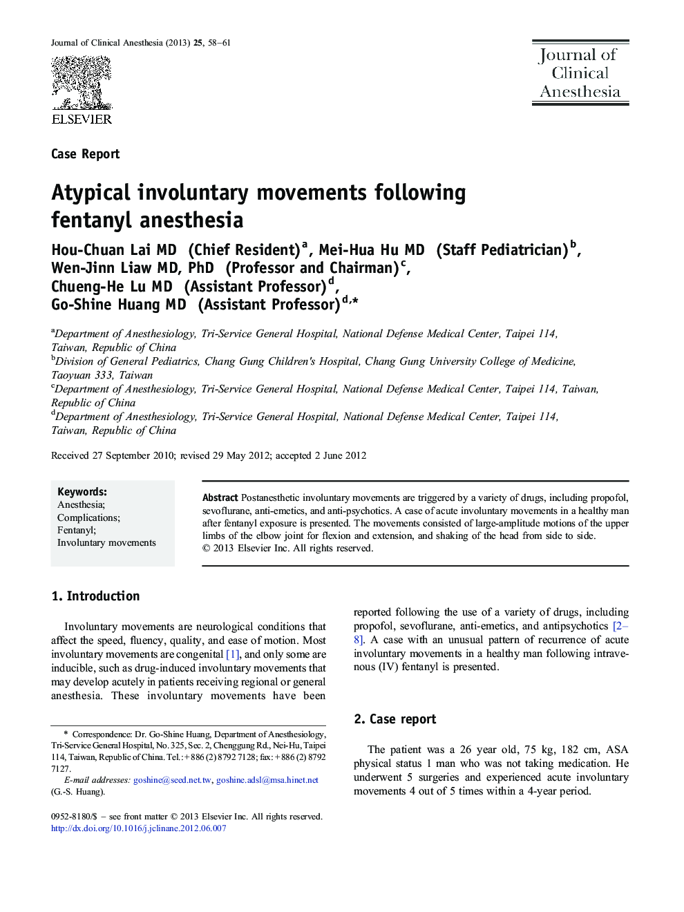 Atypical involuntary movements following fentanyl anesthesia