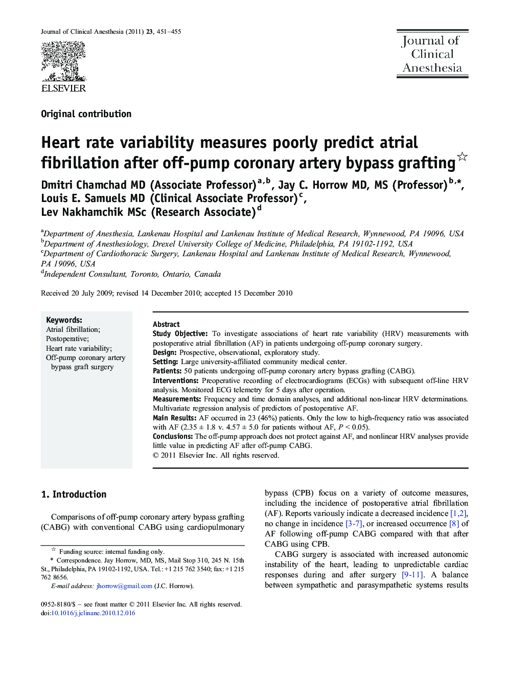 Heart rate variability measures poorly predict atrial fibrillation after off-pump coronary artery bypass grafting 