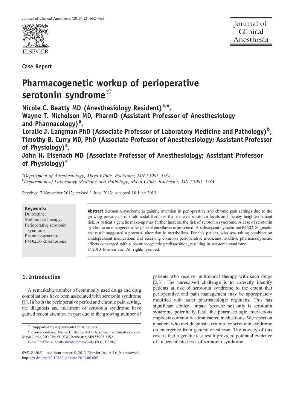 Pharmacogenetic workup of perioperative serotonin syndrome 