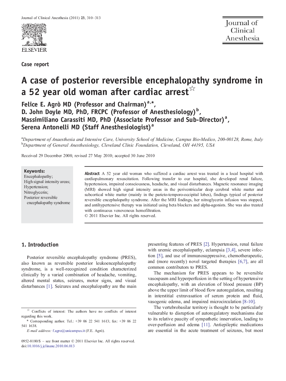 A case of posterior reversible encephalopathy syndrome in a 52 year old woman after cardiac arrest 