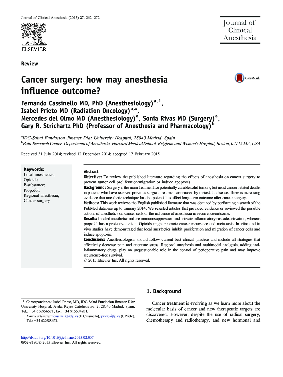 Cancer surgery: how may anesthesia influence outcome?