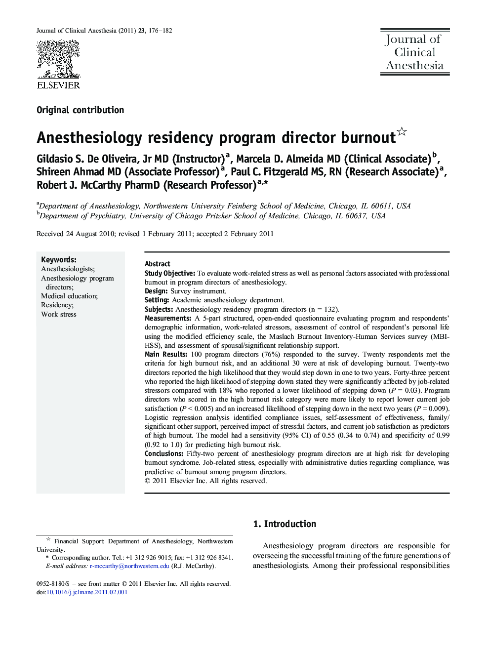 Anesthesiology residency program director burnout 