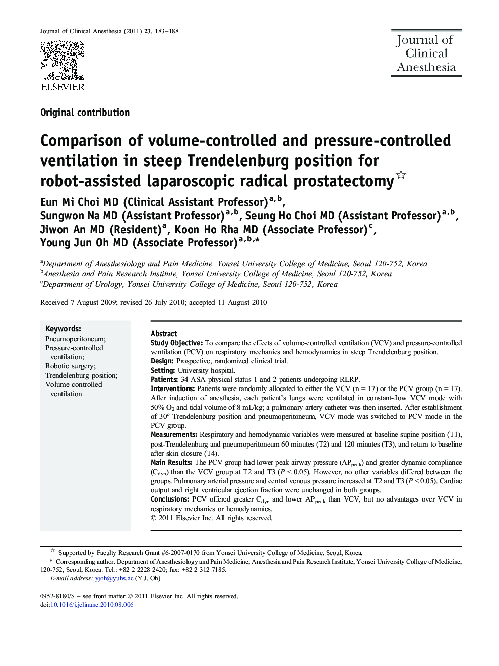 Comparison of volume-controlled and pressure-controlled ventilation in steep Trendelenburg position for robot-assisted laparoscopic radical prostatectomy 