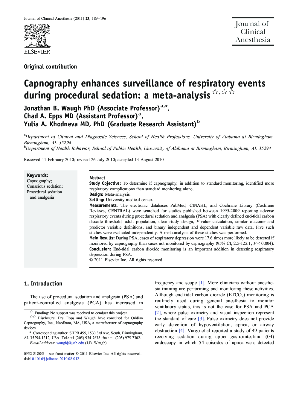Capnography enhances surveillance of respiratory events during procedural sedation: a meta-analysis 