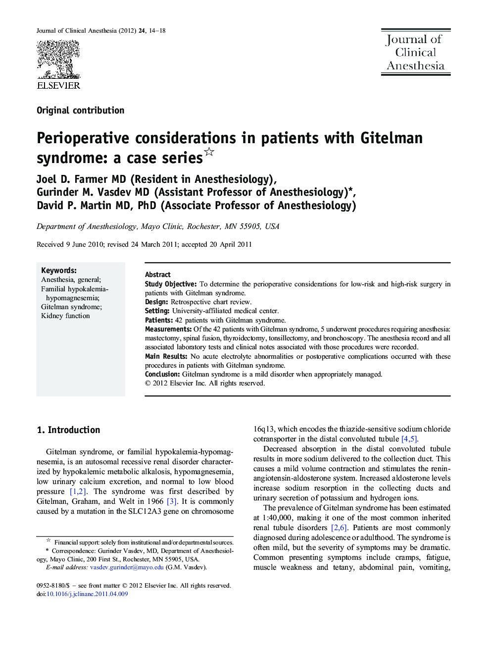 Perioperative considerations in patients with Gitelman syndrome: a case series 