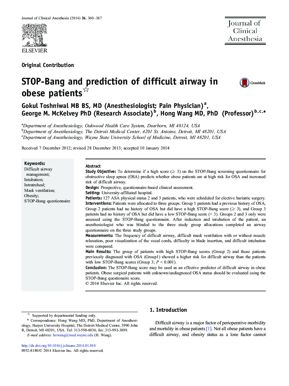 STOP-Bang and prediction of difficult airway in obese patients 