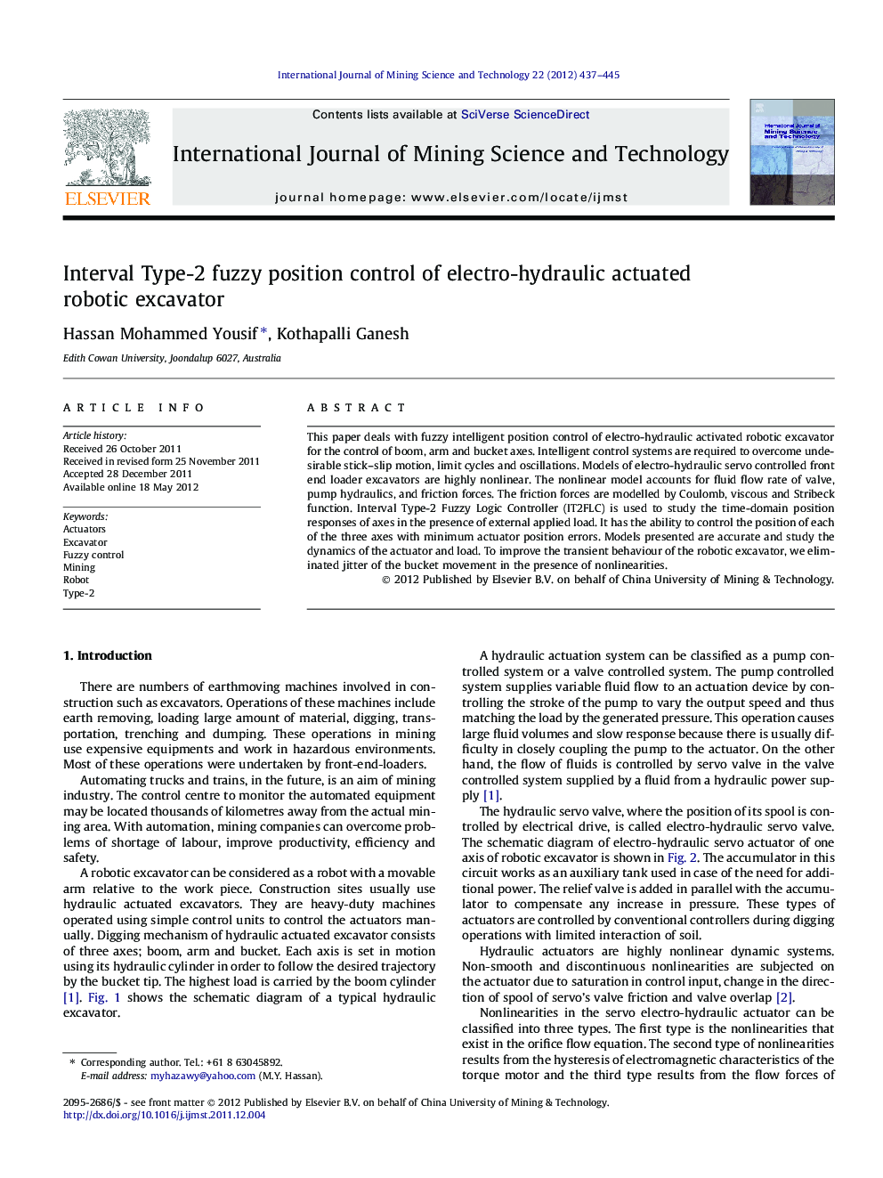 Interval Type-2 fuzzy position control of electro-hydraulic actuated robotic excavator