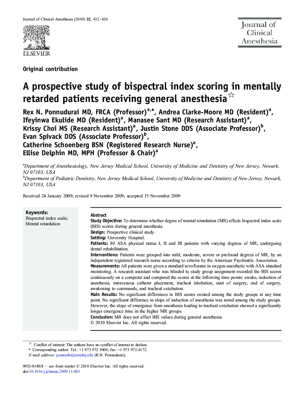 A prospective study of bispectral index scoring in mentally retarded patients receiving general anesthesia 