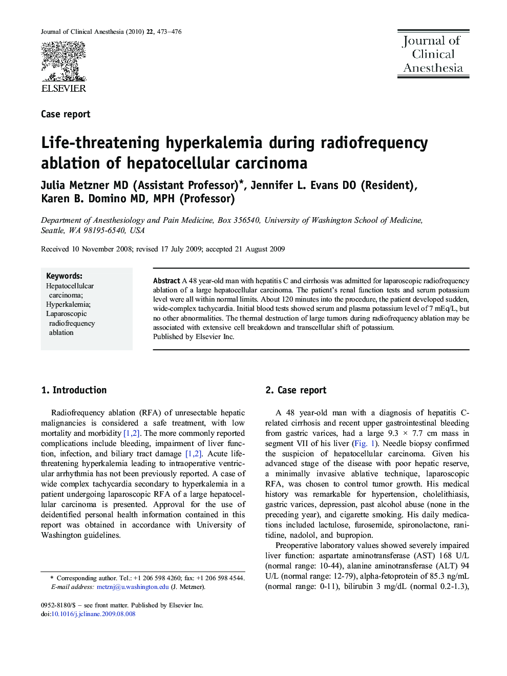 Life-threatening hyperkalemia during radiofrequency ablation of hepatocellular carcinoma