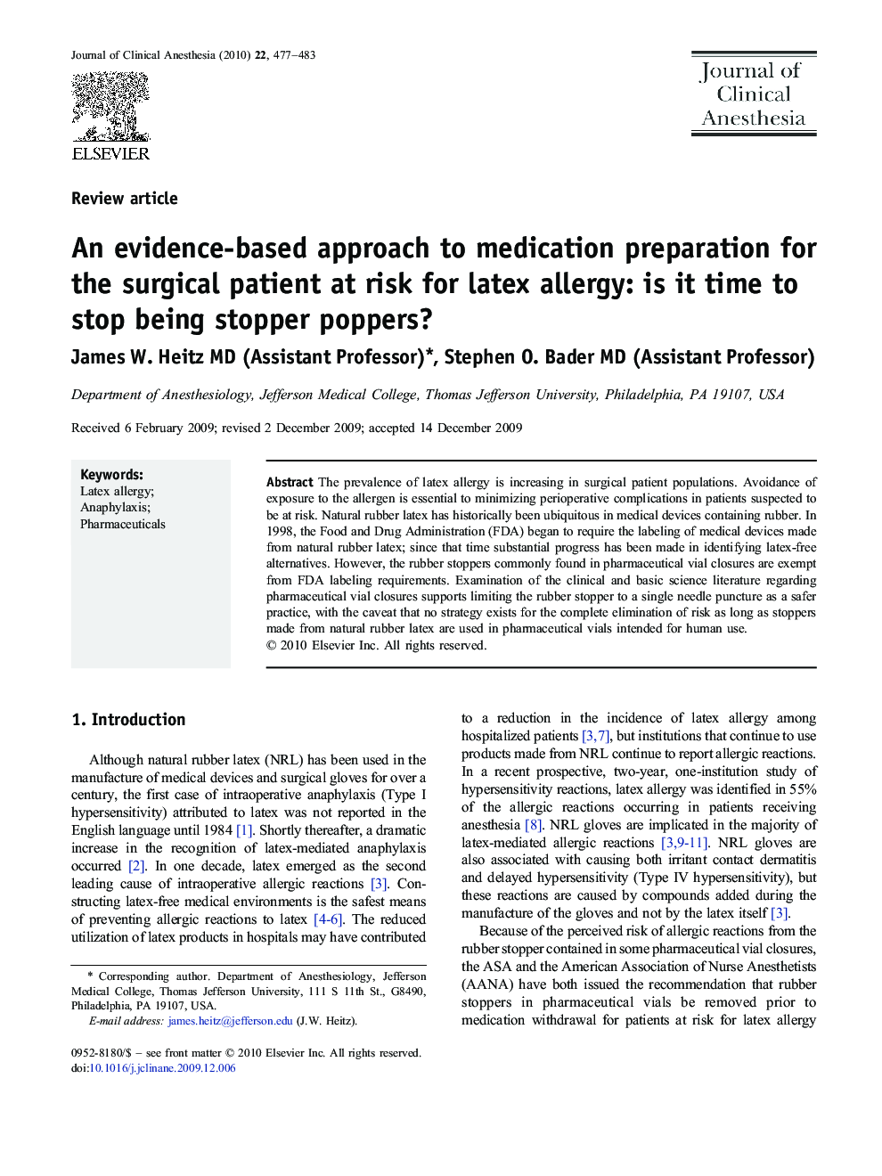 An evidence-based approach to medication preparation for the surgical patient at risk for latex allergy: is it time to stop being stopper poppers?