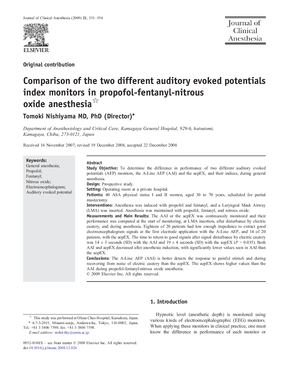 Comparison of the two different auditory evoked potentials index monitors in propofol-fentanyl-nitrous oxide anesthesia 