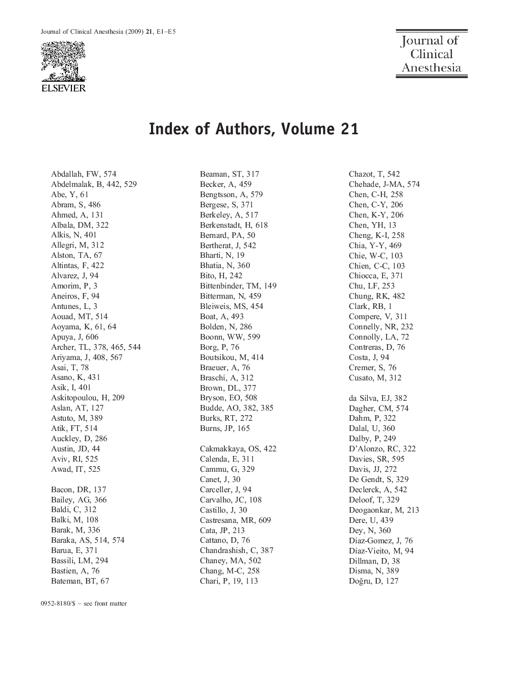 Author Index for Volume 21, 2009