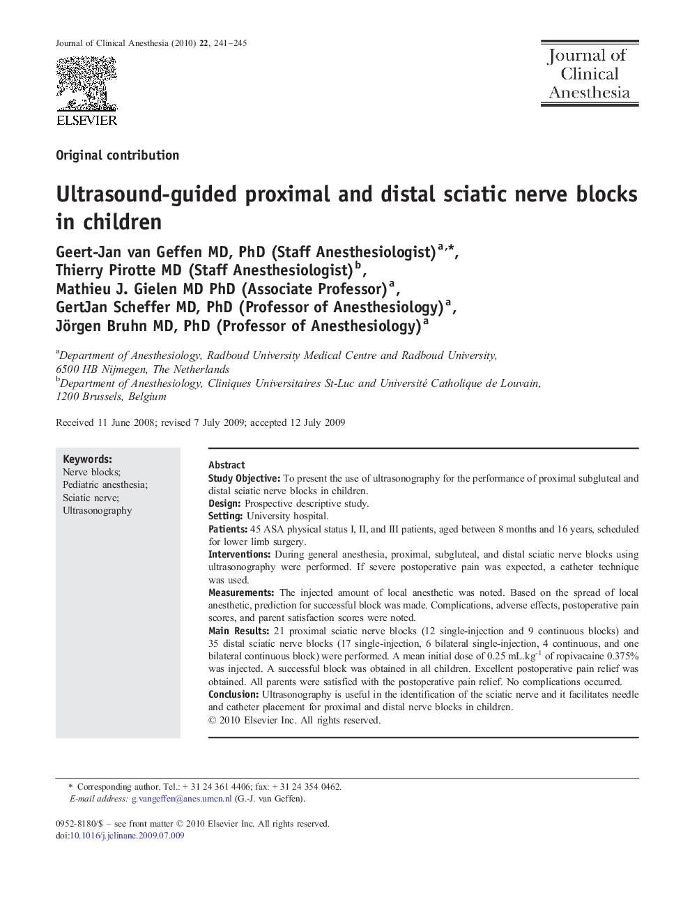 Ultrasound-guided proximal and distal sciatic nerve blocks in children