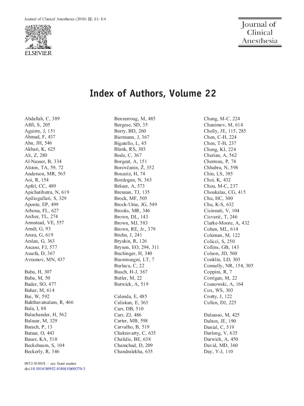 Index of Authors, Volume 22