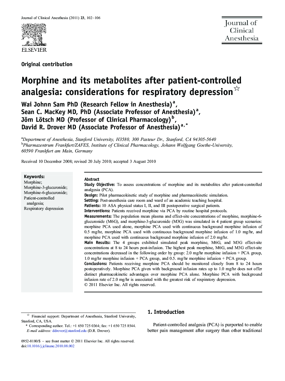 Morphine and its metabolites after patient-controlled analgesia: considerations for respiratory depression 