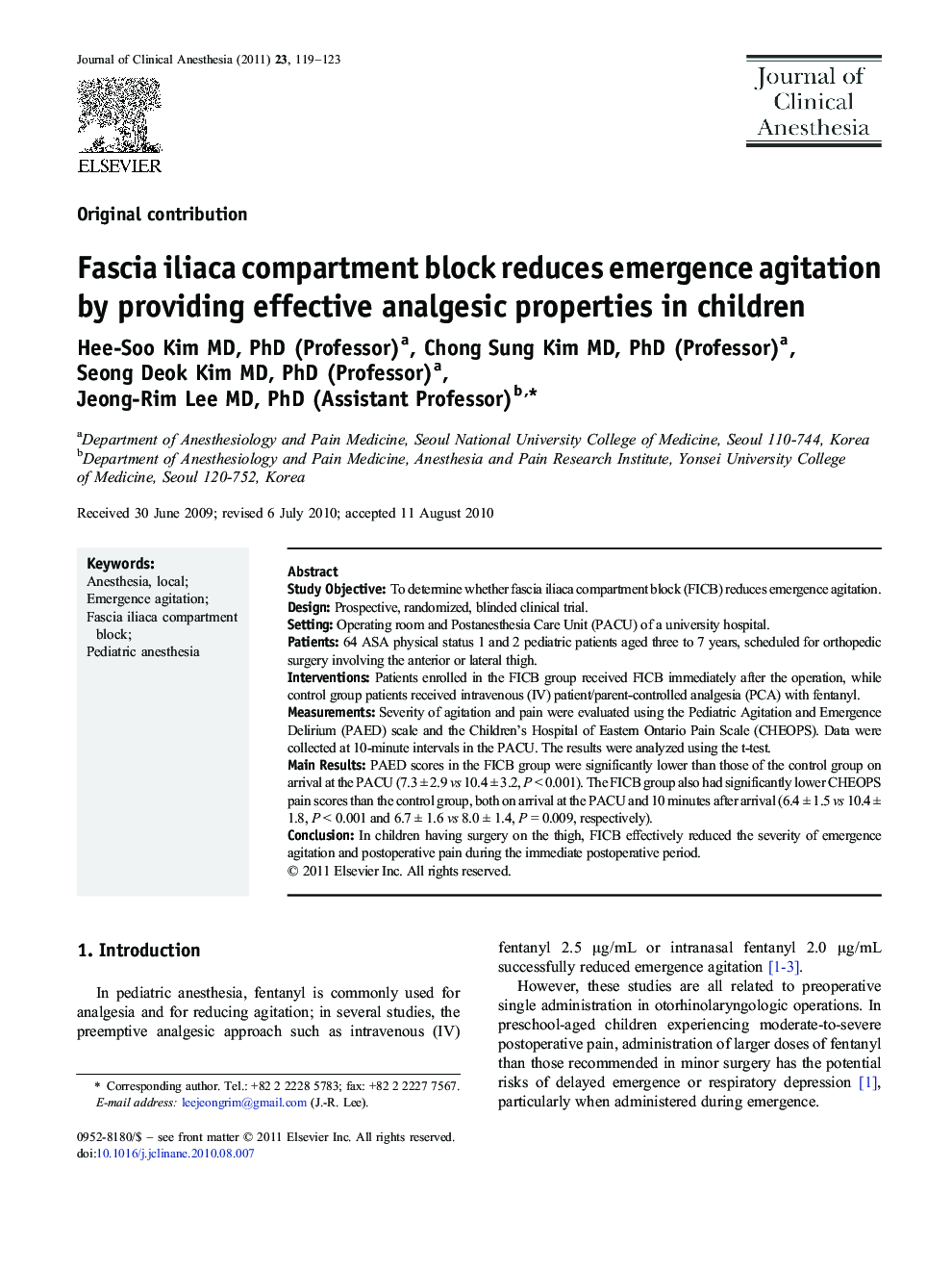 Fascia iliaca compartment block reduces emergence agitation by providing effective analgesic properties in children