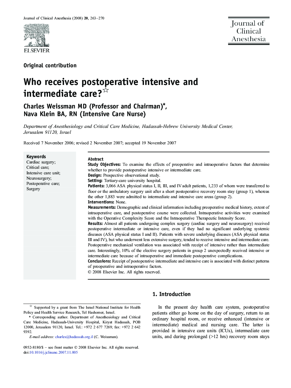 Who receives postoperative intensive and intermediate care? 