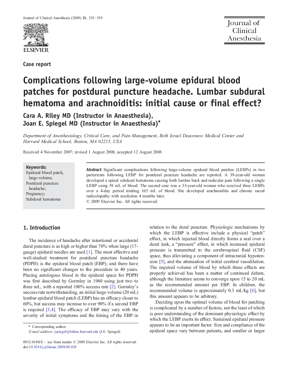 Complications following large-volume epidural blood patches for postdural puncture headache. Lumbar subdural hematoma and arachnoiditis: initial cause or final effect?