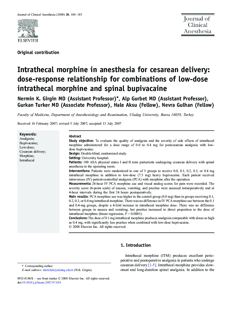 Intrathecal morphine in anesthesia for cesarean delivery: dose-response relationship for combinations of low-dose intrathecal morphine and spinal bupivacaine