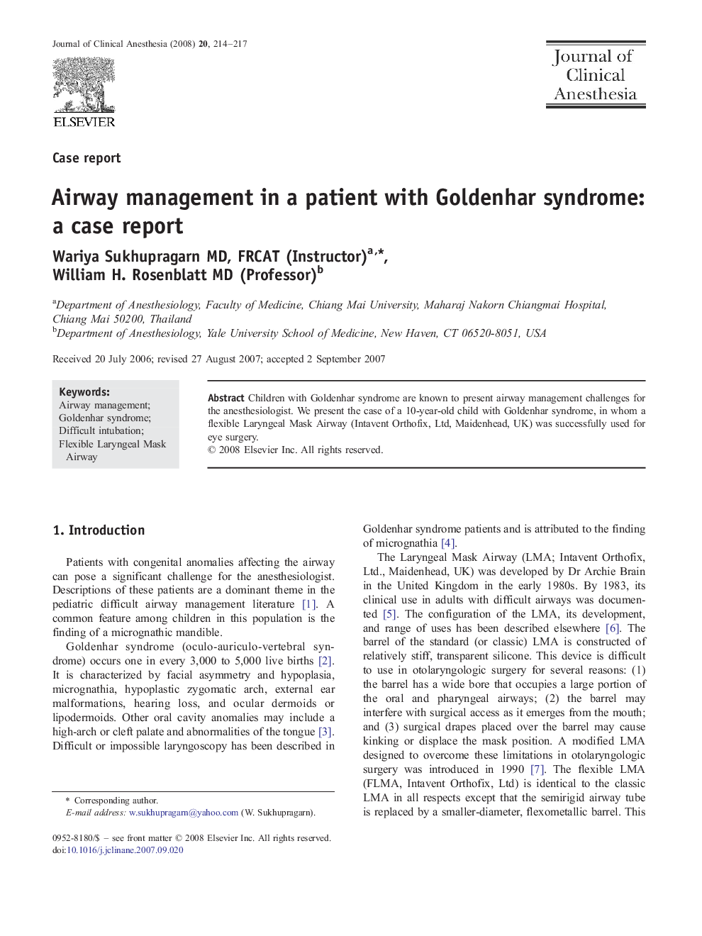 Airway management in a patient with Goldenhar syndrome: a case report