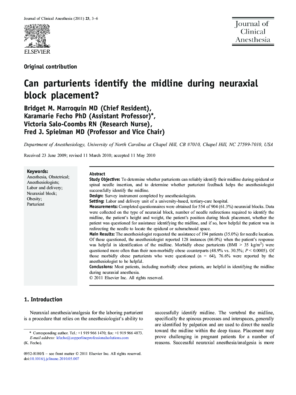 Can parturients identify the midline during neuraxial block placement?