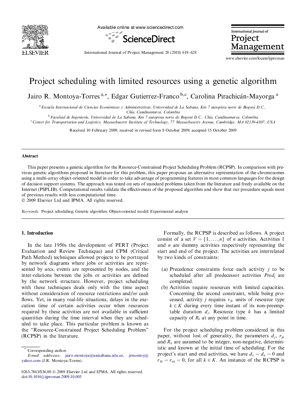 Project scheduling with limited resources using a genetic algorithm